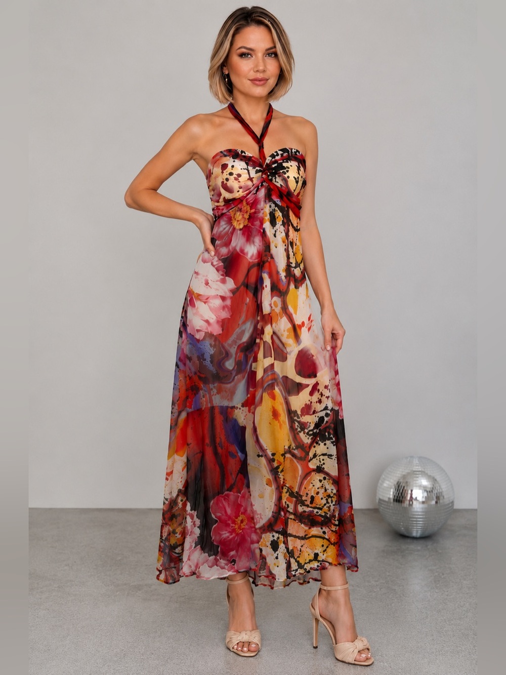 Xhilaration Multicolor Floral Chiffon Maxi Dress - Size L - New Without Tags